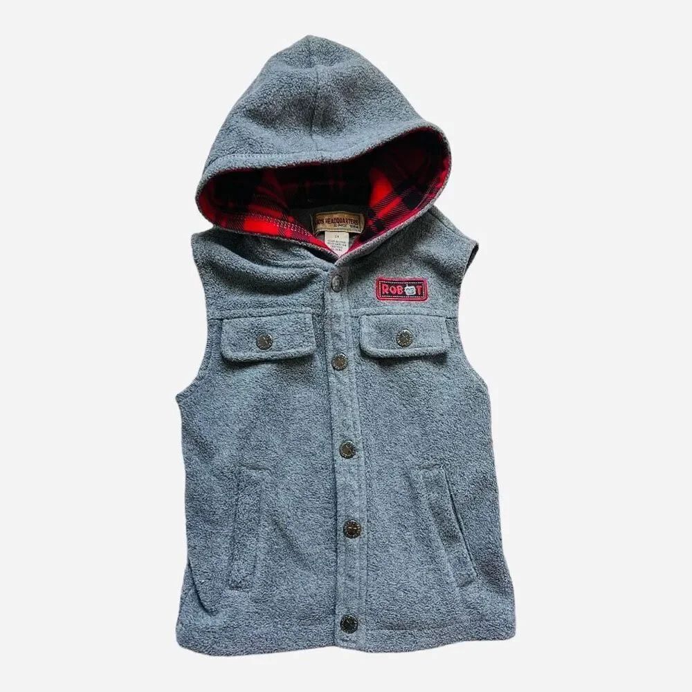 Toddler Boys Kids Headquarters Snap Down Buffalo Plaid Fleece Vest - Sz 2T